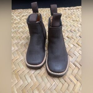 Brown Chelsea Boots with Elastic Panels and Low Heel